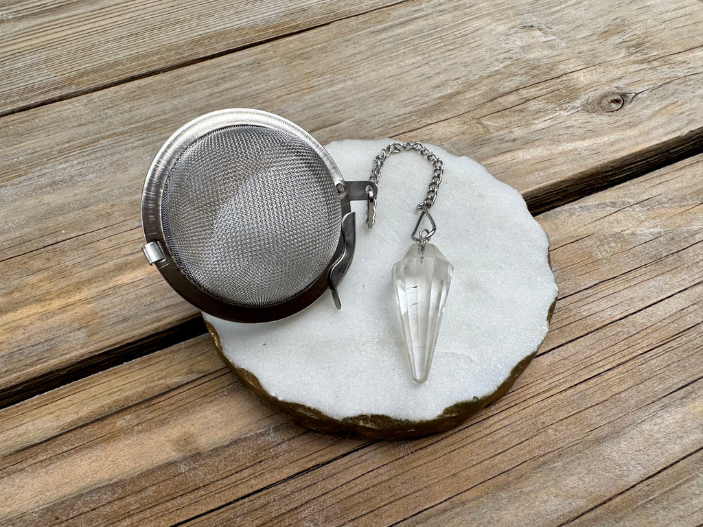 CLEAR QUARTZ | CRYSTAL TEA INFUSER + PENDULUM