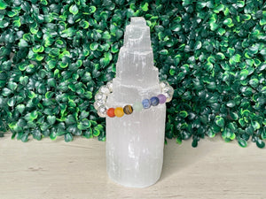 SEVEN CHAKRAS + SILVER METALLIC LAVA BEADS | BRACELET