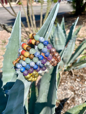 SEVEN CHAKRAS + ROSE GOLD METALLIC LAVA BEADS | BRACELET