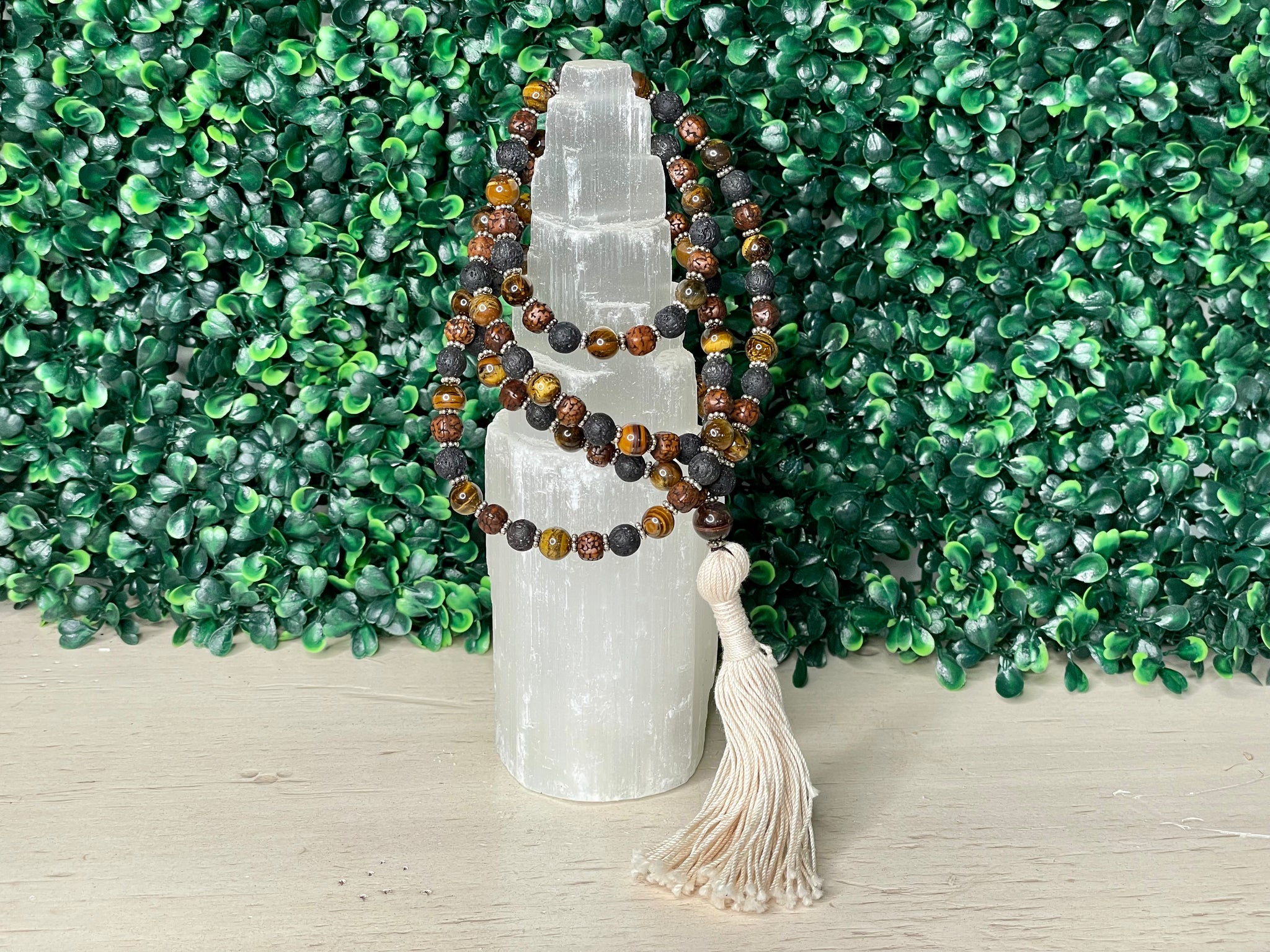 TIGER'S EYE + RUDRAKSHA + LAVA | MALA BEADS