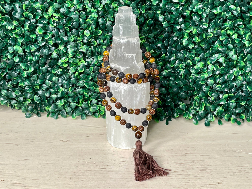 TIGER'S EYE + RUDRAKSHA + LAVA | MALA BEADS